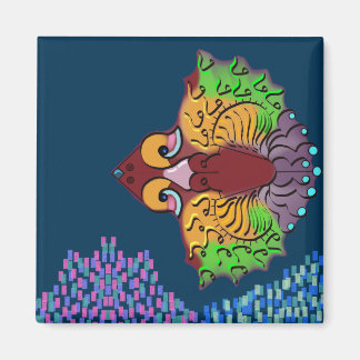 Thai Script Abstract Fish Art | Square Magnet