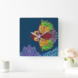 Thai Script Abstract Fish Art | Square Wall Clock
