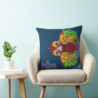 Thai Script Abstract Fish Art | Throw Pillow