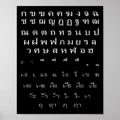 Thai Script Wall Alphabet Vowels Halloween Costume Poster