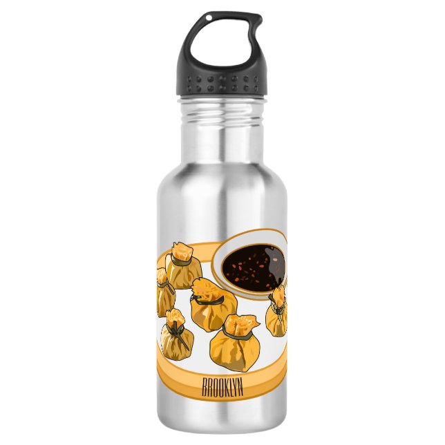 Thai shrimp purse cartoon illustration  stainless steel water bottle (Front)