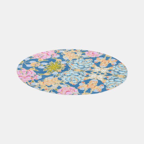 Thai Style Floral Pattern on Blue Background Rug