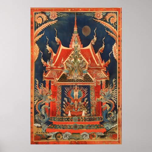 Thai Temple Art Poster Mythical Creatures