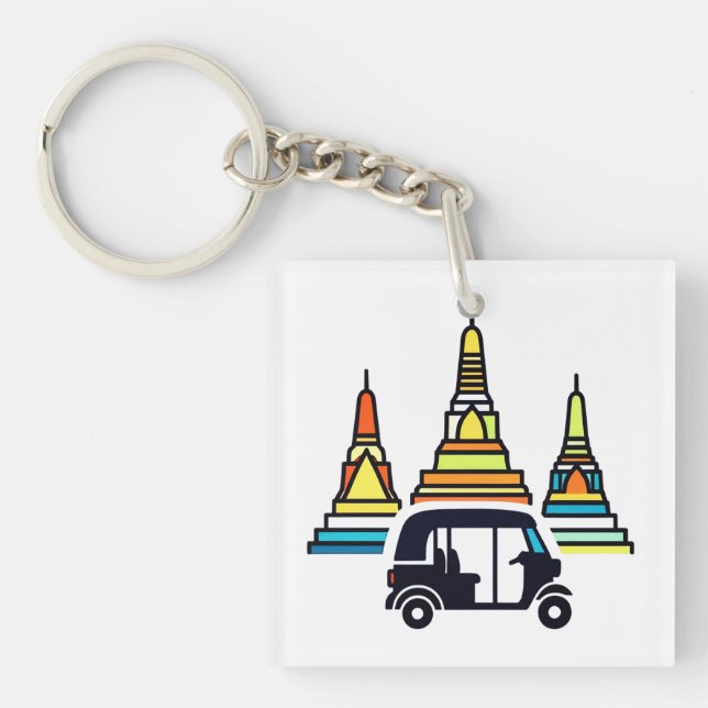 Thai Temples And Tuk Tuks Keychain (Front)