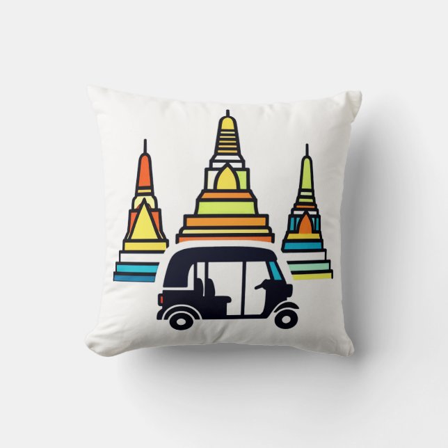 Thai Temples And Tuk Tuks Throw Pillow (Front)