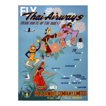 Thai Vintage Air Travel Poster Restored