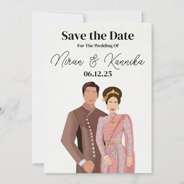 Thai Wedding Illustrated Couple Save The Date (Front)