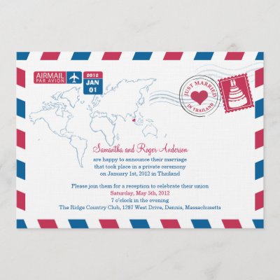 Thailand Air Mail Post Wedding Reception Invitation