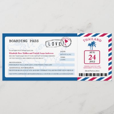 Thailand Airmail Boarding Pass Wedding Invitation