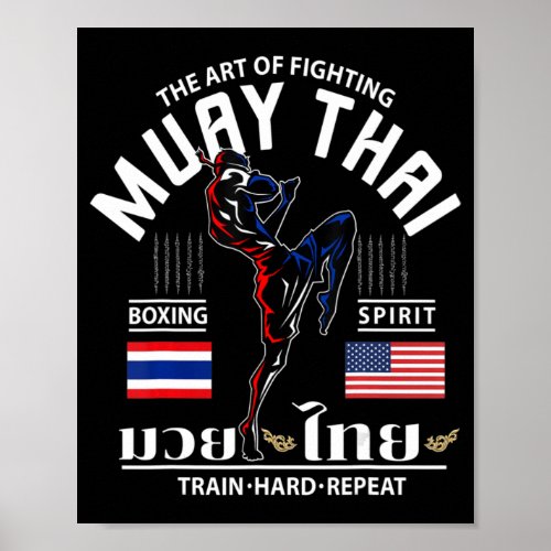 Thailand American Flag Muay Thai Boxing Train Hard Poster