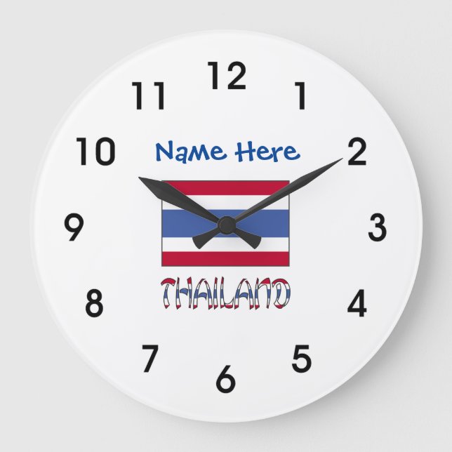 Thailand and Thai Flag with Your Name Large Clock (Front)