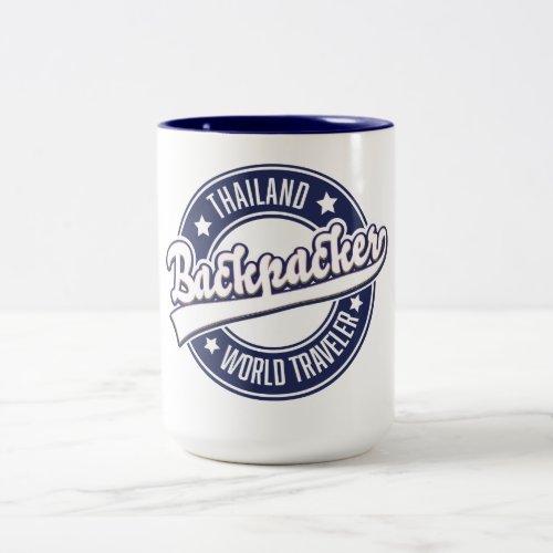 Thailand Backpacker World Traveler logo Two_Tone Coffee Mug