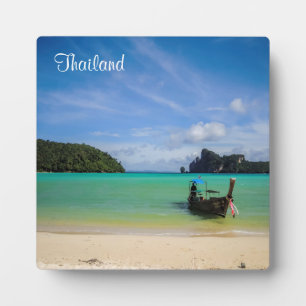 Thailand Beach Photo with Fishing Boat Plaque