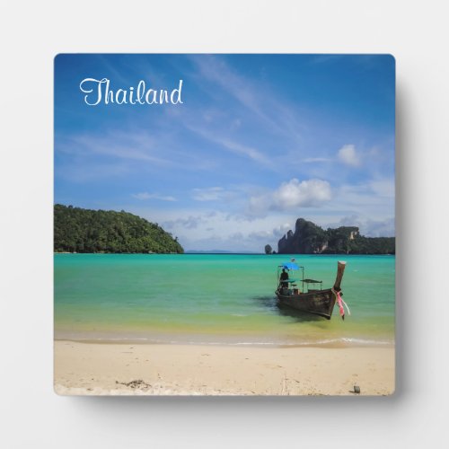 Thailand Beach Photo with Fishing Boat Plaque