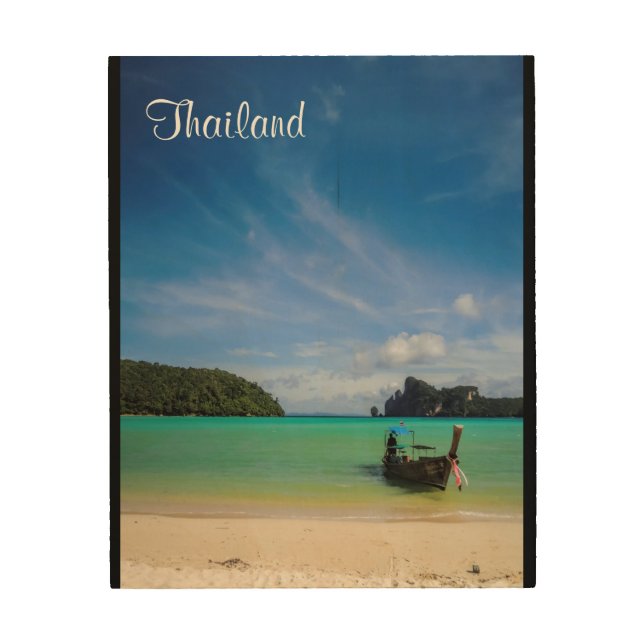 Thailand Beach Photo with Fishing Boat Wood Wall Art (Front)