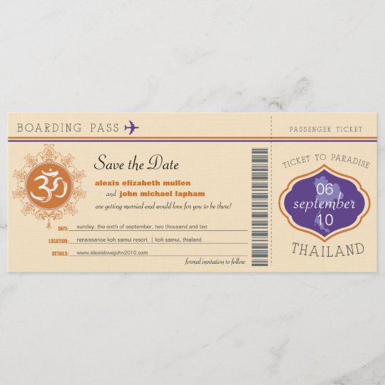 Thailand Boarding Pass Save the Date | Zazzle.com