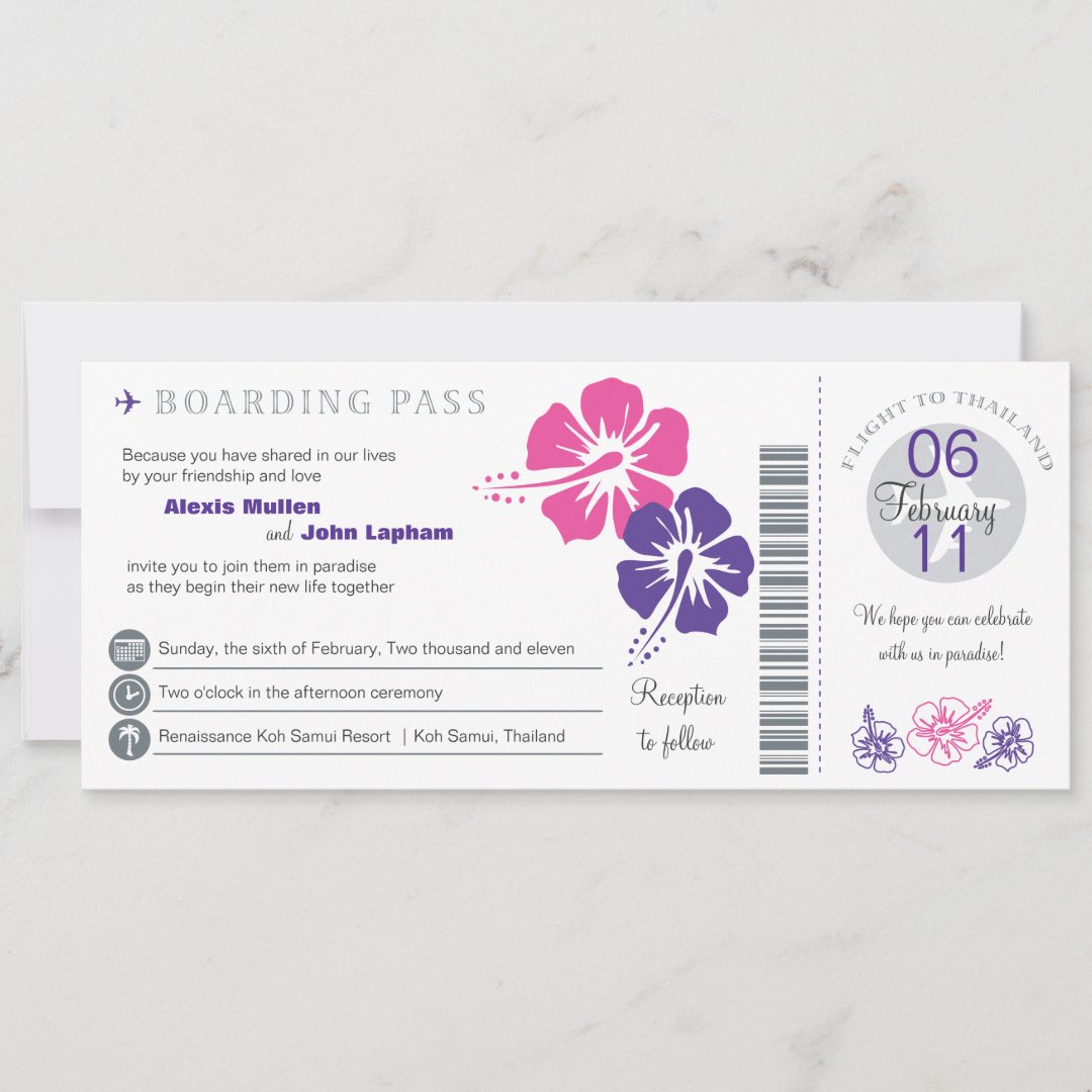 Thailand Boarding Pass Wedding Invitation | Zazzle