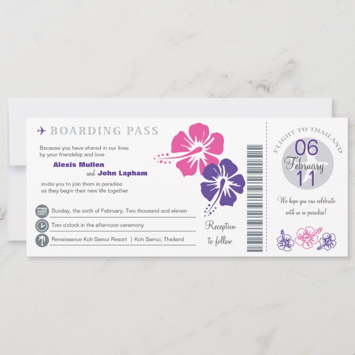 Thailand Boarding Pass Wedding Invitation | Zazzle.com