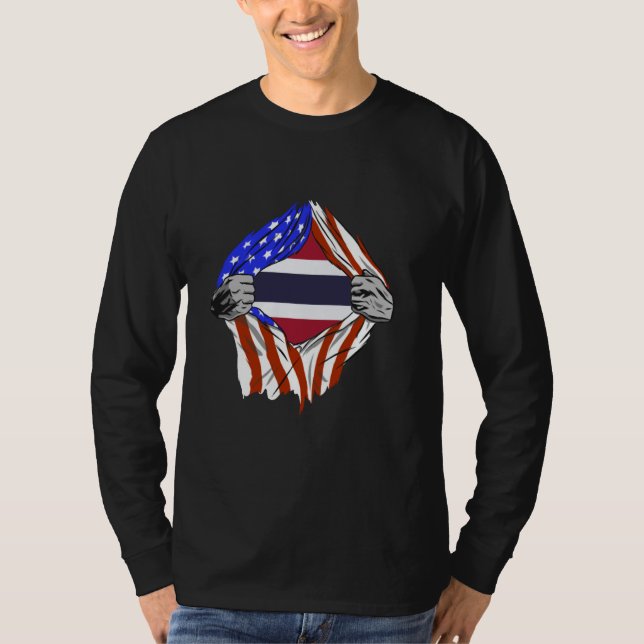 Thailand Chest USA Thai Roots Thai Pride America T T-Shirt (Front)