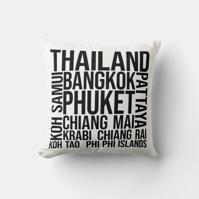 Thailand Cities Word Art - Bangkok Travel Throw Pillow (Front)