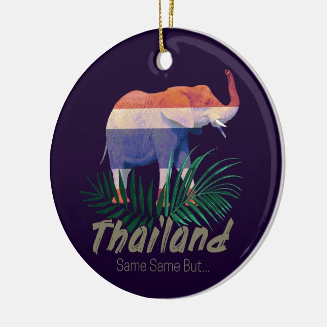 Thailand Elephant Flag Jungle Leaves Thai Souvenir Ceramic Ornament (Left)