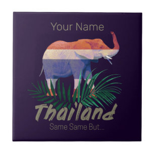 Thailand Elephant Flag Jungle Leaves Thai Souvenir Ceramic Tile