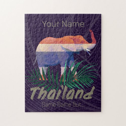 Thailand Elephant Flag Jungle Leaves Thai Souvenir Jigsaw Puzzle