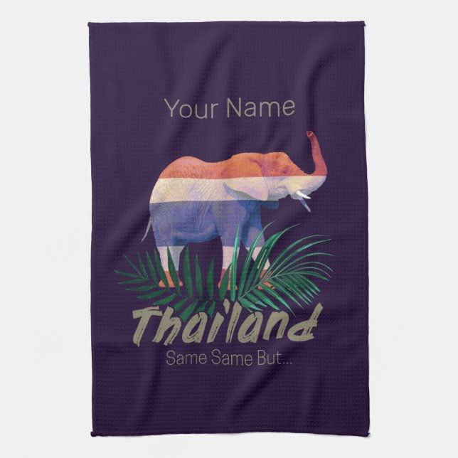 Thailand Elephant Flag Jungle Leaves Thai Souvenir Kitchen Towel (Vertical)