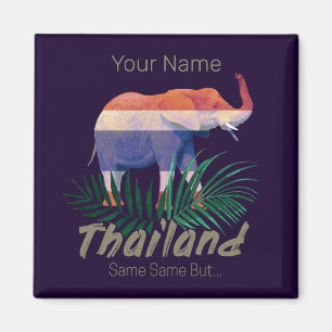 Thailand Elephant Flag Jungle Leaves Thai Souvenir Magnet