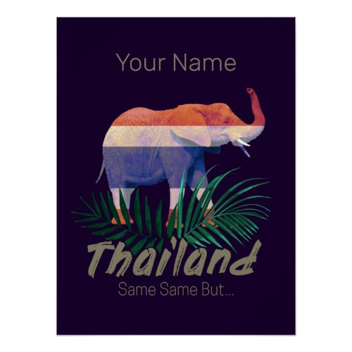 Thailand Elephant Flag Jungle Leaves Thai Souvenir Poster