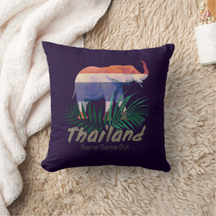 Thailand Elephant Flag Jungle Leaves Thai Souvenir Throw Pillow