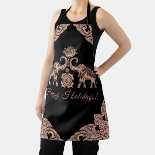 Thailand Elephant Happy Holidays Gift Pink & Black Apron