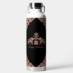 Thailand Elephant Happy Holidays Gift Pink & Black Water Bottle