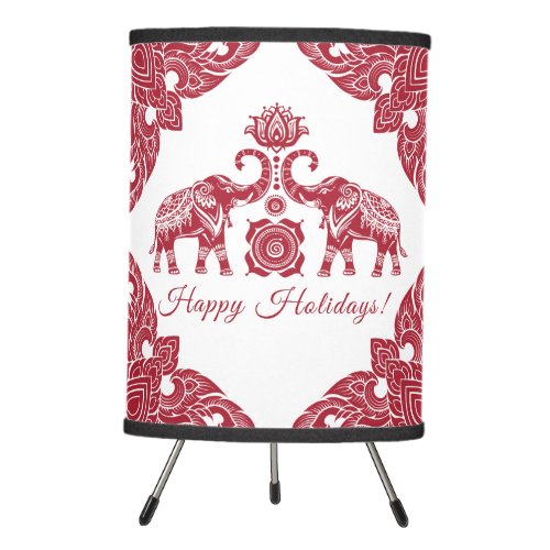 Thailand Elephant Happy Holidays Gift Red White Tripod Lamp