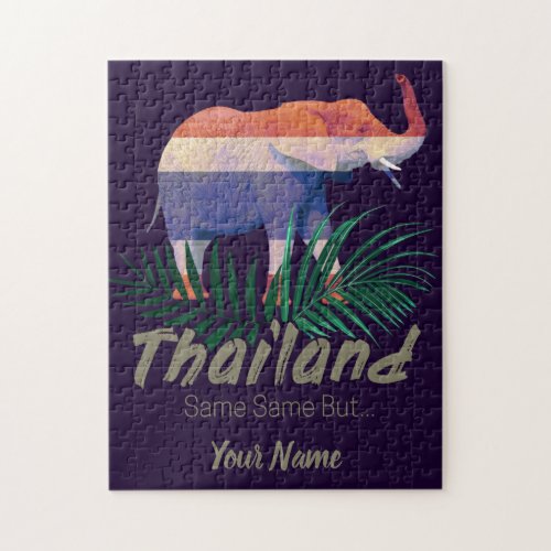 Thailand Elephant with Flag and Jungle leaves Jigsaw Puzzle