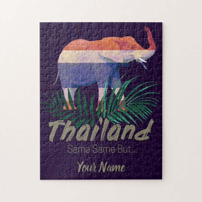 Thailand Elephant with Flag and Jungle leaves Jigsaw Puzzle (Vertical)