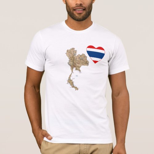 Thailand Flag Heart and Map T_Shirt