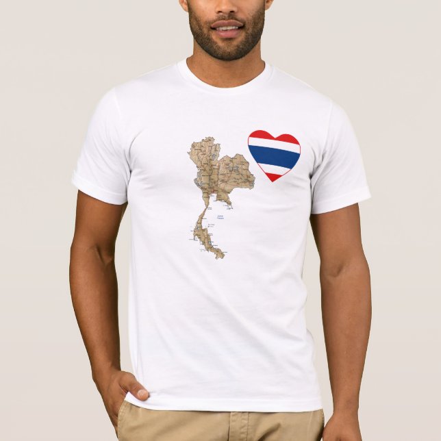 Thailand Flag Heart and Map T-Shirt (Front)