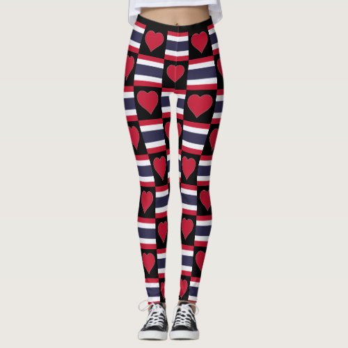 Thailand Flag Heart Pattern Cute Patriotic Thai Leggings