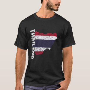 Thailand Flag Map Vintage Thai Flag Thai Roots Tha T-Shirt
