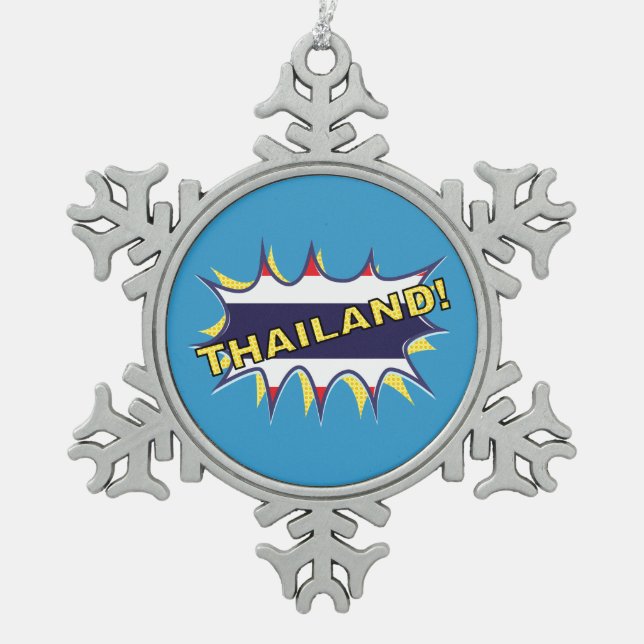 Thailand flag POW star burst Snowflake Pewter Christmas Ornament (Front)