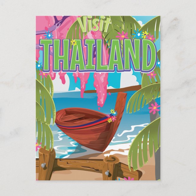 Thailand fun vintage travel poster postcard (Front)
