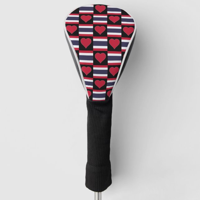Thailand Golf Lover Heart Pattern Thai Flag Head Cover (Front)