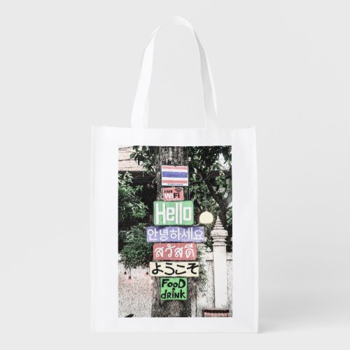 Thailand Hello Signs Travel Grocery Bag