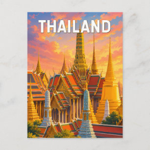 Thailand Illustration Travel Art Vintage Postcard