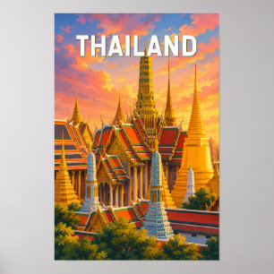 Thailand Illustration Travel Art Vintage Poster