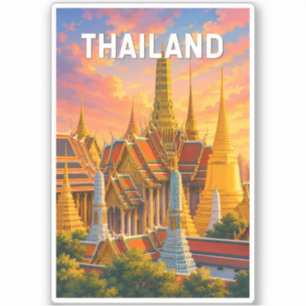 Thailand Illustration Travel Art Vintage Sticker