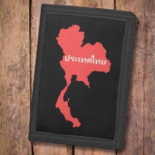 Thailand Map in Red Trifold Wallet