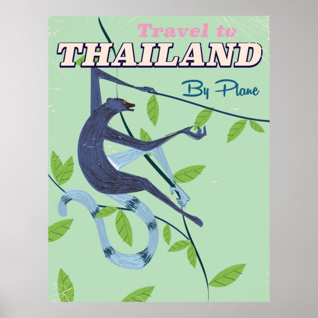 Thailand Monkey vintage travel print (Front)