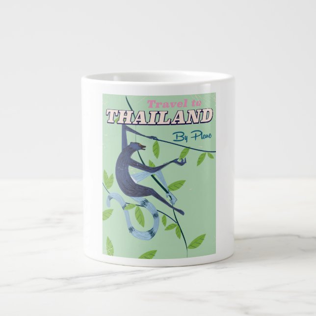 Thailand Monkey vintage travel print Large Coffee Mug (Front)